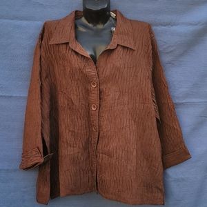 DRAPER'S & DAMON'S 2X brown 3/4-Sleeve Buttn Shirt